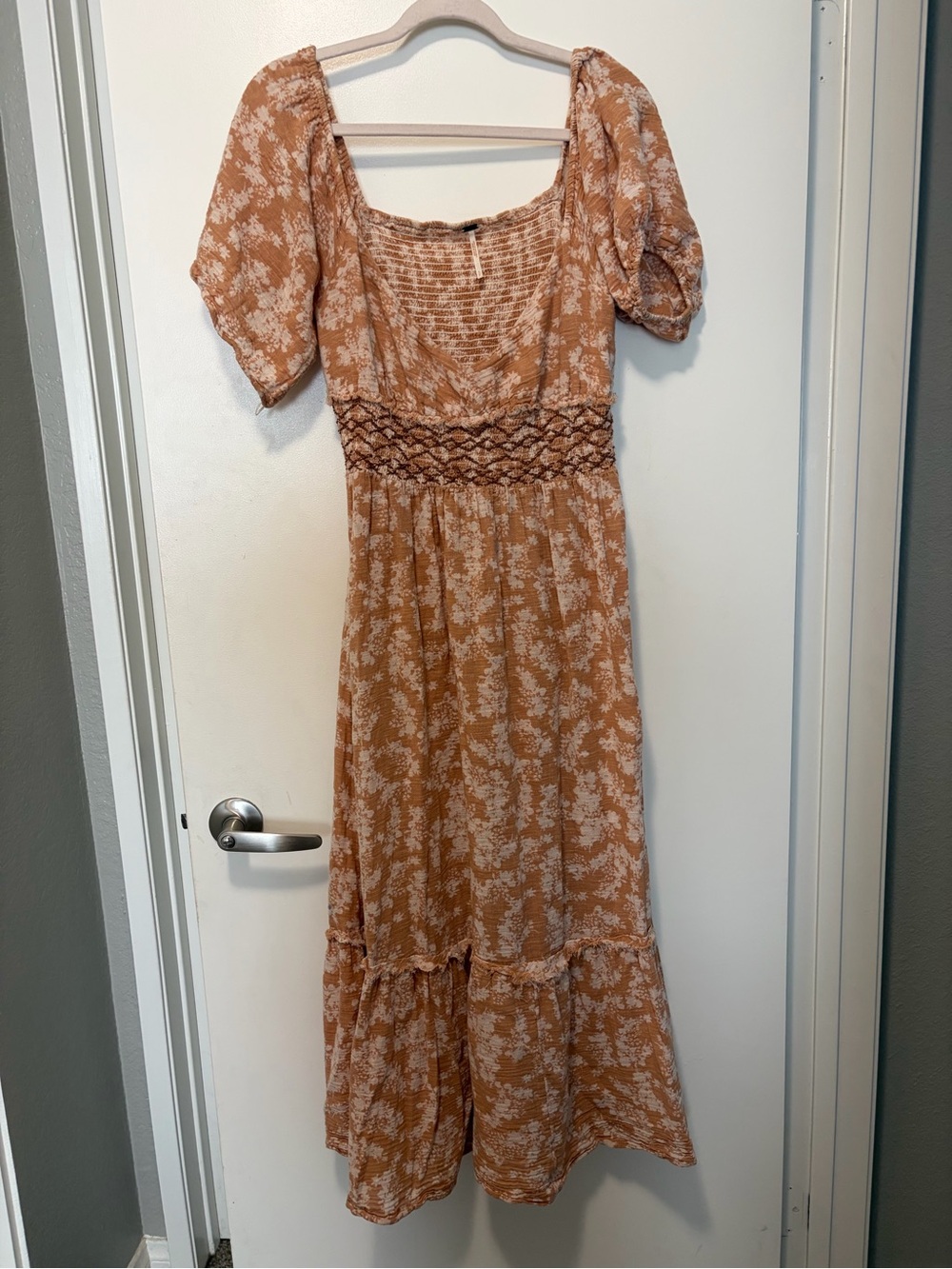 Free People Rust Floral Smocked Midi Dress